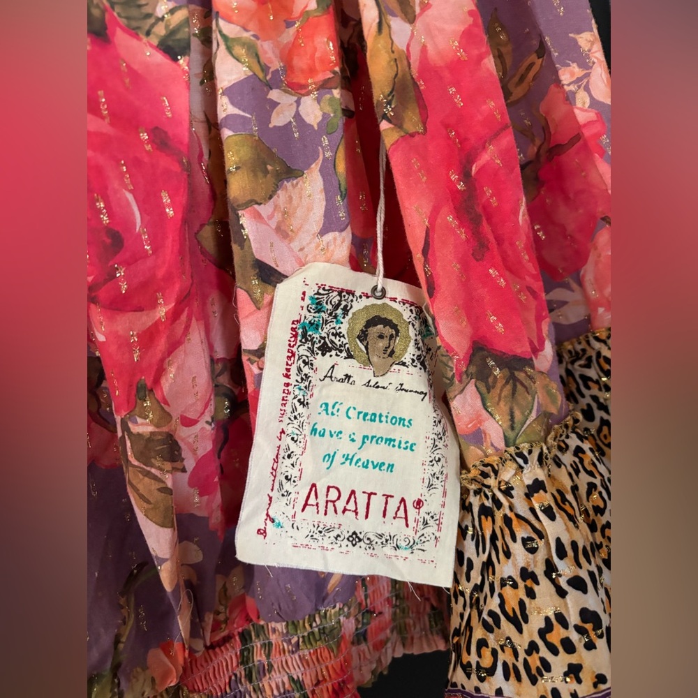 Aratta Rosaline Blouse Top Flowy Ruffle Off Shoulder Smocked Rose Floral Large - Picture 8 of 13